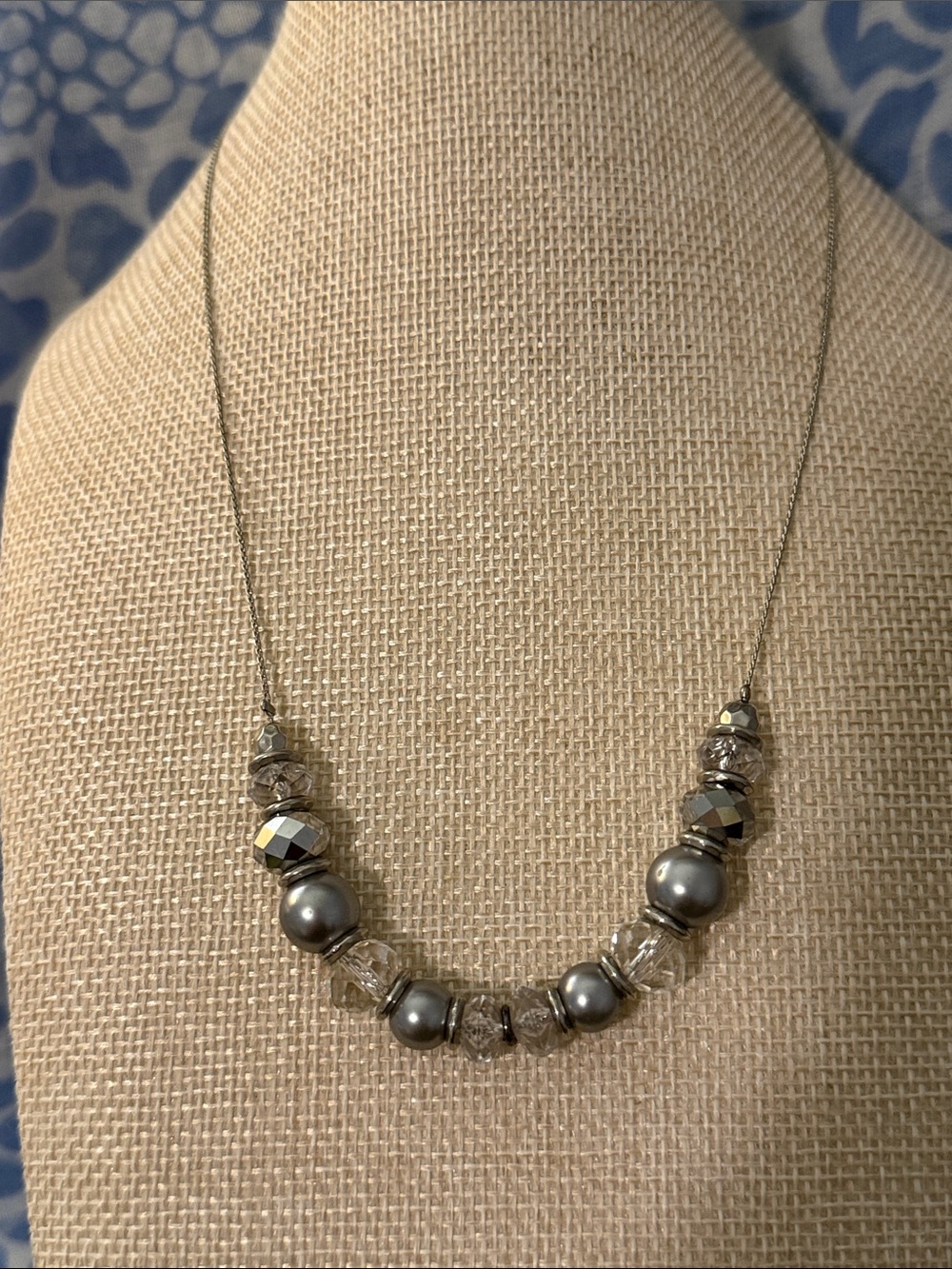 New York & Company Silver Gray Beaded Necklace